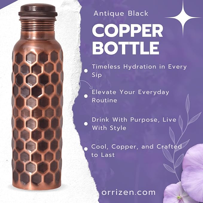 Antique Black Hammered Copper Water Bottle
