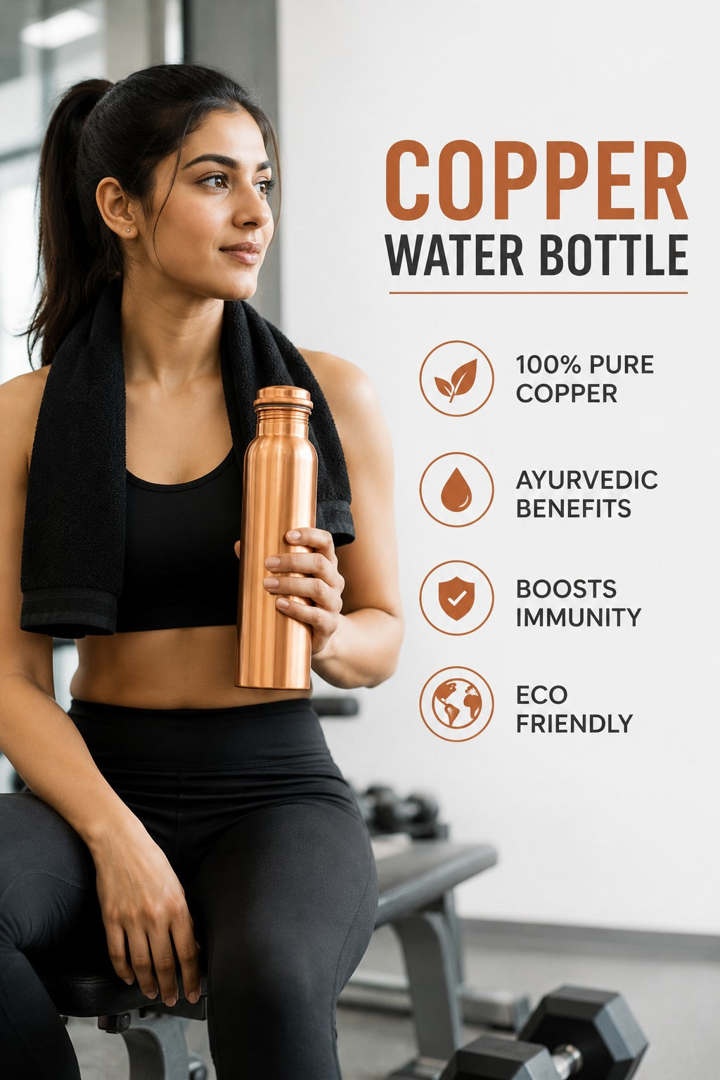 Pure Copper Water Bottle – Classic Plain Finish